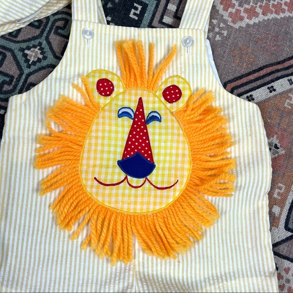 Cradlecraft Vtg 80s baby lion set romper hat 6 months seersucker overalls - Picture 3 of 9